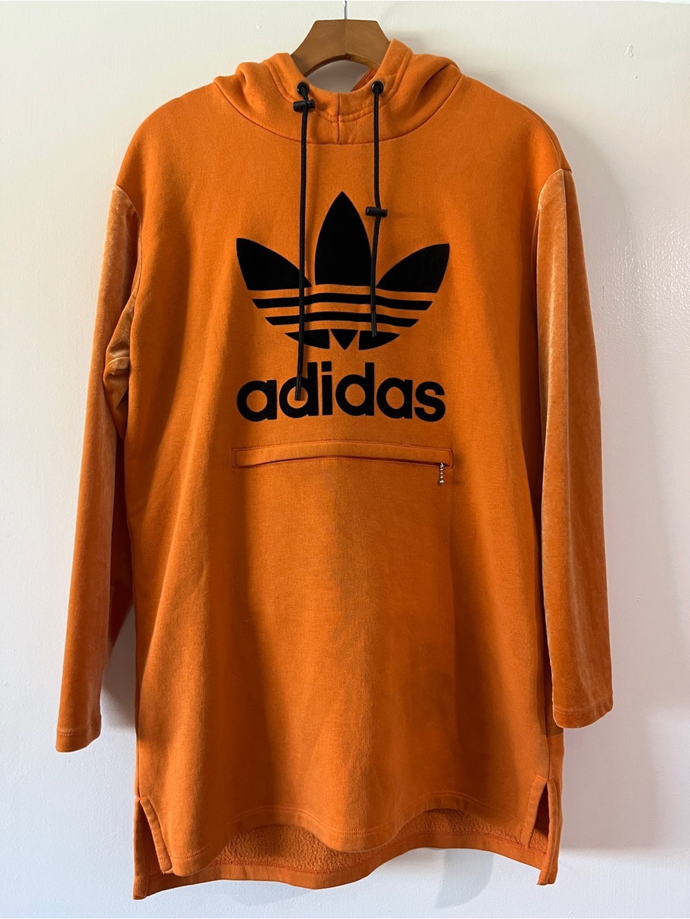 adidas Orange Crewneck Trefoil Pullover Hoodie XS